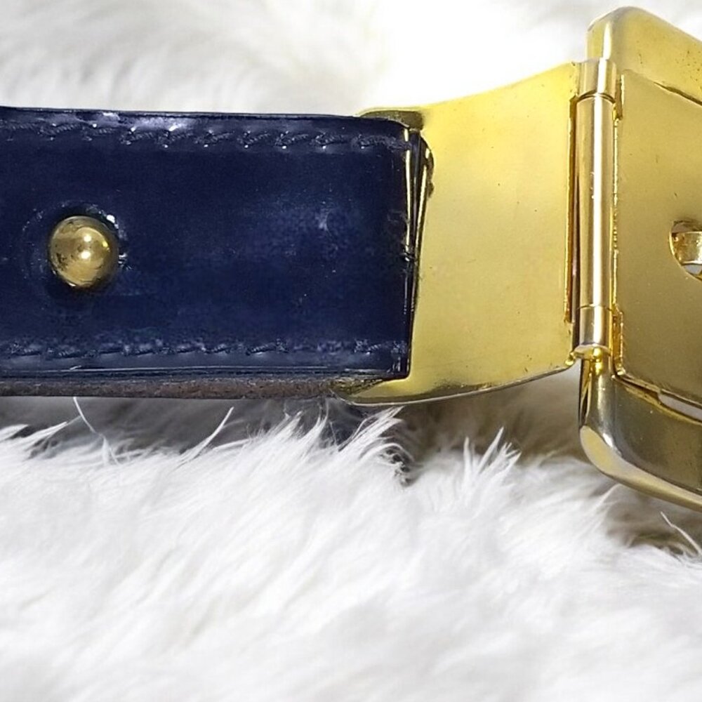 Rare Women’s Art Deco Belt Italian Retro Patent Leather in Blue w/a Gold Buckle - Picture 5 of 13